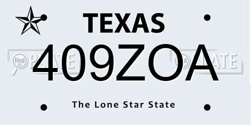 409ZOA Texas License Plate