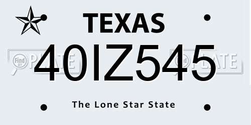 40IZ545 Texas License Plate