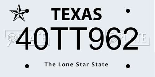 40TT962 Texas License Plate