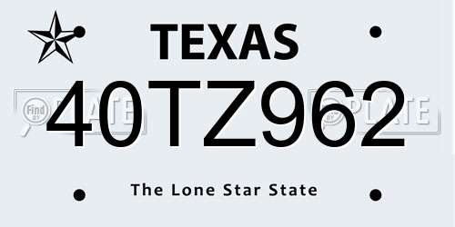 40TZ962 Texas License Plate