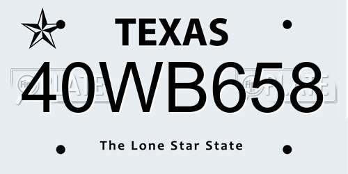 40WB658 Texas License Plate