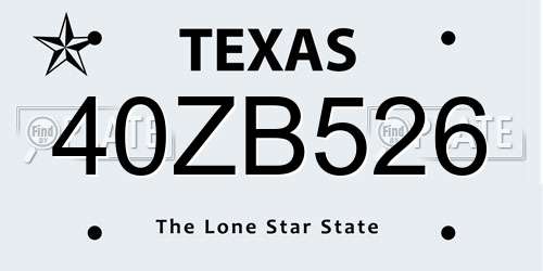 40ZB526 Texas License Plate