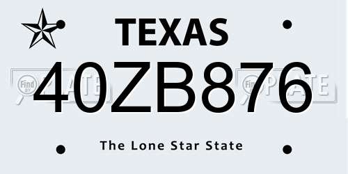 40ZB876 Texas License Plate
