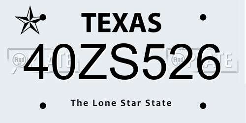 40ZS526 Texas License Plate