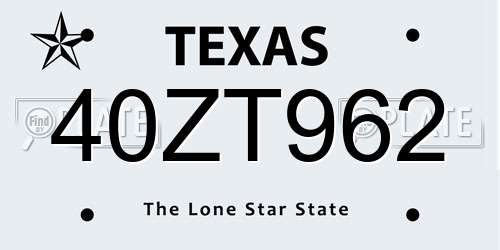 40ZT962 Texas License Plate