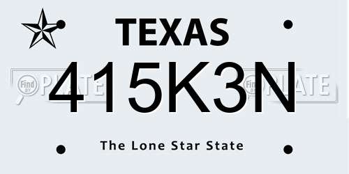 415K3N Texas License Plate
