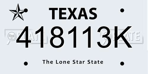 418113K Texas License Plate