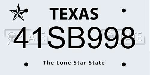 41SB998 Texas License Plate