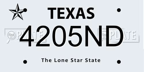 4205ND Texas License Plate