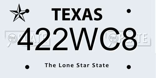 422WC8 Texas License Plate
