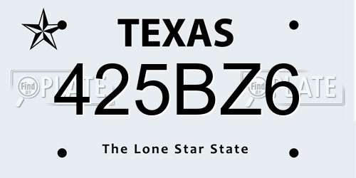 425BZ6 Texas License Plate