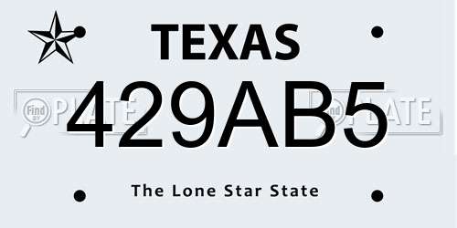 429AB5 Texas License Plate