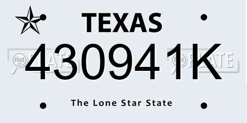 430941K Texas License Plate