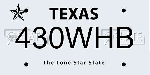 430WHB Texas License Plate