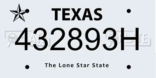 432893H Texas License Plate