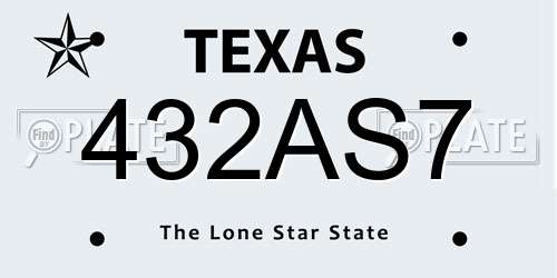 432AS7 Texas License Plate
