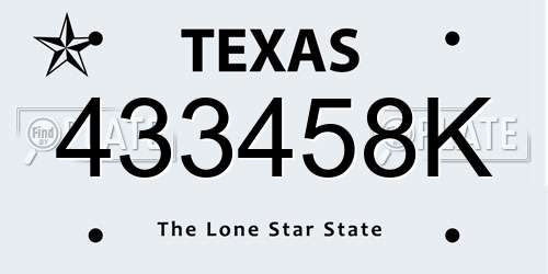 433458K Texas License Plate