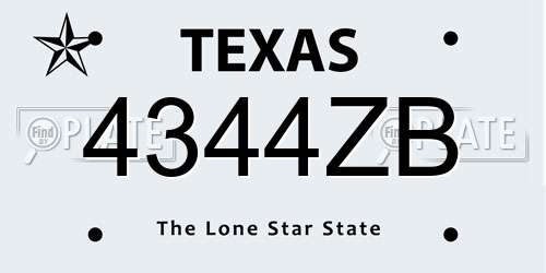 4344ZB Texas License Plate