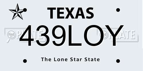 439LOY Texas License Plate
