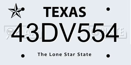 43DV554 Texas License Plate