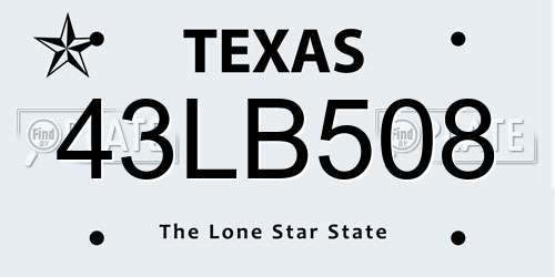43LB508 Texas License Plate