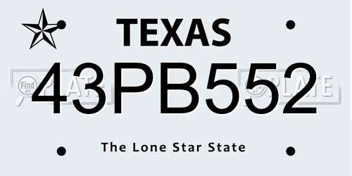 43PB552 Texas License Plate