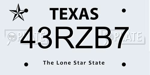 43RZB7 Texas License Plate