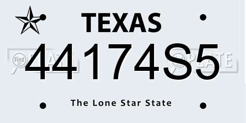 44174S5 Texas License Plate