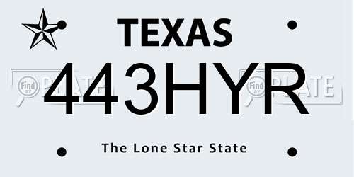 443HYR Texas License Plate