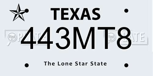 443MT8 Texas License Plate
