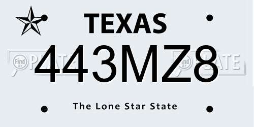 443MZ8 Texas License Plate