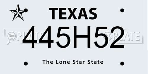 445H52 Texas License Plate