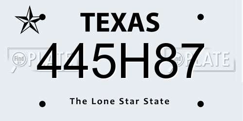 445H87 Texas License Plate
