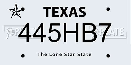 445HB7 Texas License Plate