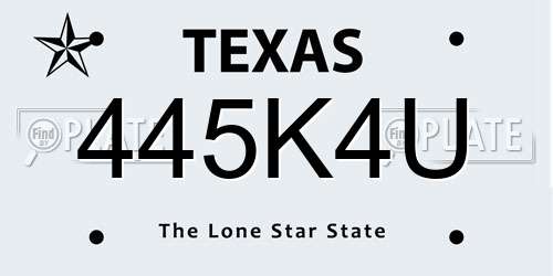 445K4U Texas License Plate