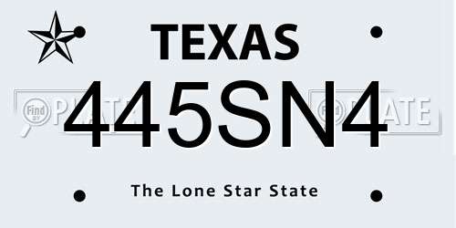 445SN4 Texas License Plate