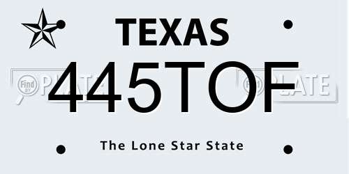445TOF Texas License Plate