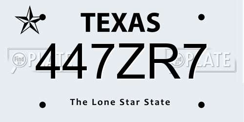 447ZR7 Texas License Plate
