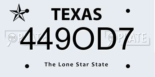 449OD7 Texas License Plate
