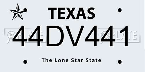 44DV441 Texas License Plate