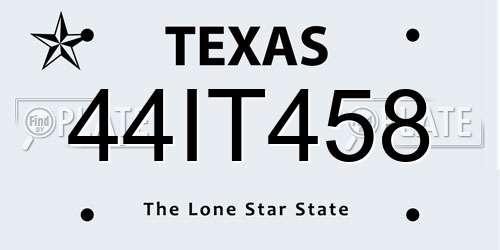 44IT458 Texas License Plate