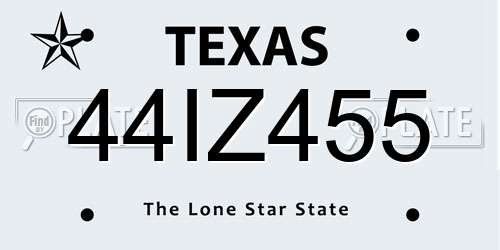 44IZ455 Texas License Plate