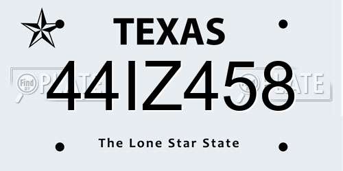 44IZ458 Texas License Plate