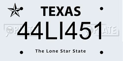 44LI451 Texas License Plate