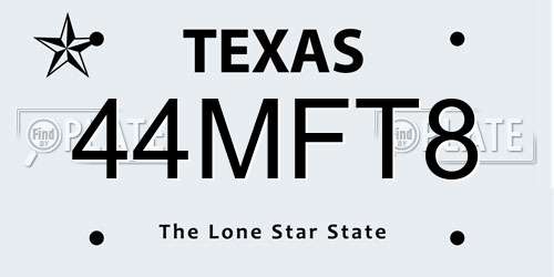 44MFT8 Texas License Plate
