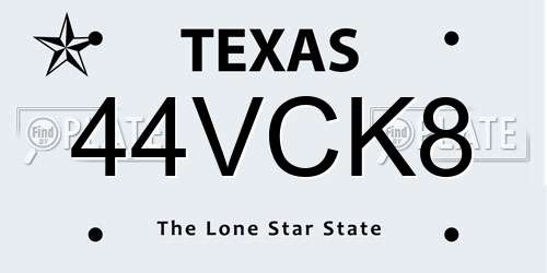 44VCK8 Texas License Plate