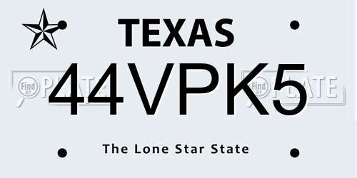 44VPK5 Texas License Plate