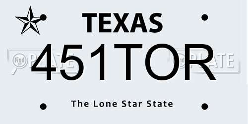 451TOR Texas License Plate