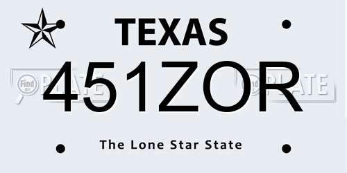 451ZOR Texas License Plate