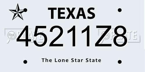45211Z8 Texas License Plate